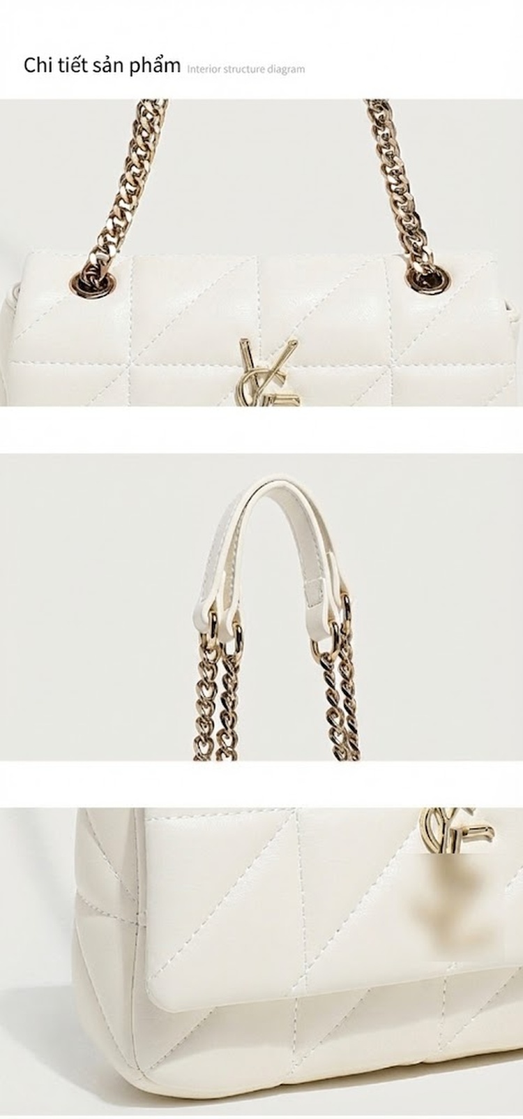 Túi Đeo Vai Nữ Da Bóng Trám Ô Đeo Nách Túi Kẹp Nách Mini Dây Xích Đeo Chéo Màu Đen, Trắng chi tiết 14