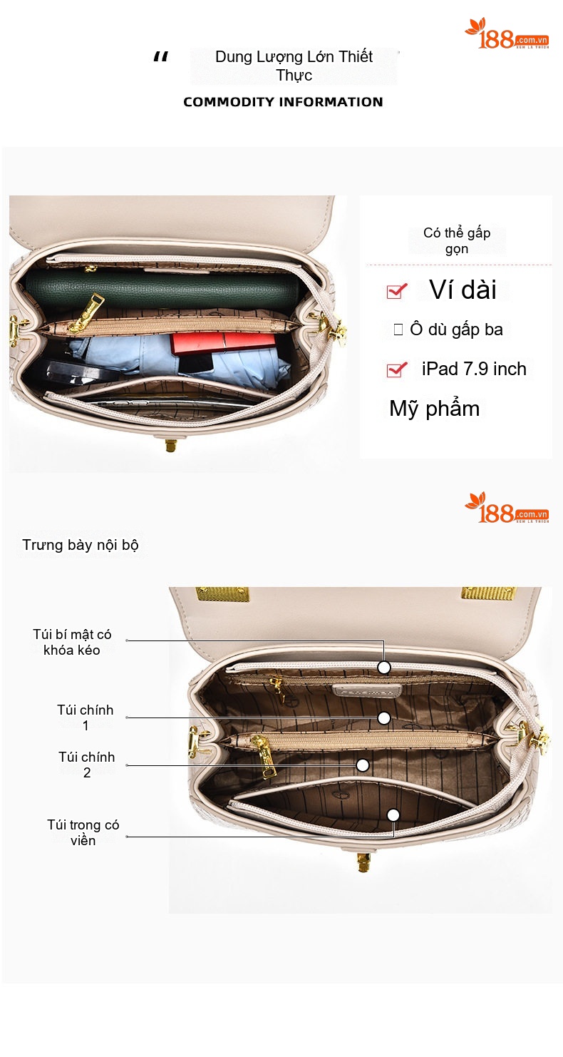 Túi Đeo Vai Nữ Da Bóng, Túi Xách Tay Công Sở, Túi Đeo Chéo Nữ Dung Tích Lớn Màu Xám, Đen chi tiết 5
