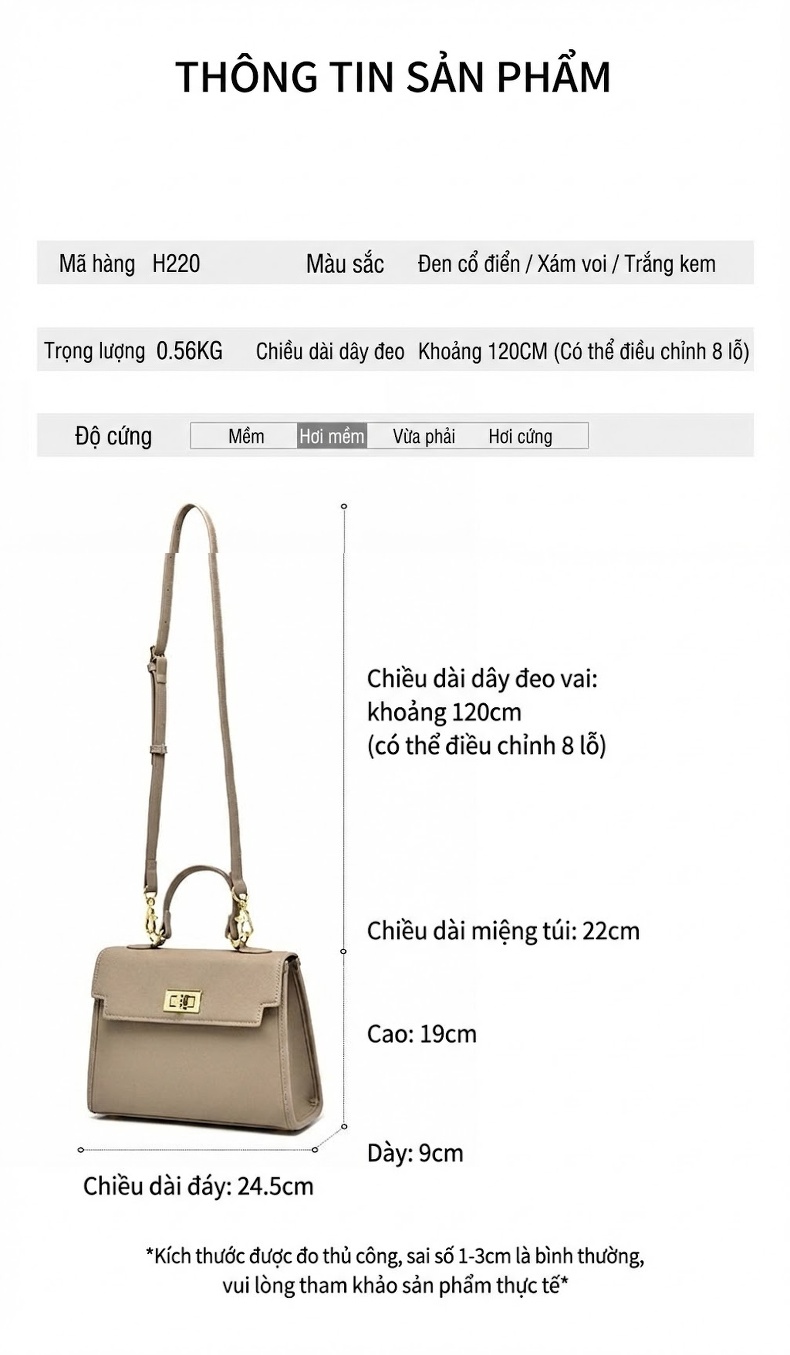Túi Đeo Vai Nữ Da Bóng, Túi Xách Tay Nhỏ Gọn Màu Be chi tiết 2