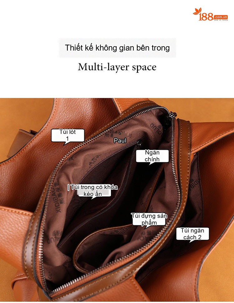 Túi Đeo Vai Nữ Da Bóng Vintage Bầu Dục Lớn Màu Nâu chi tiết 7