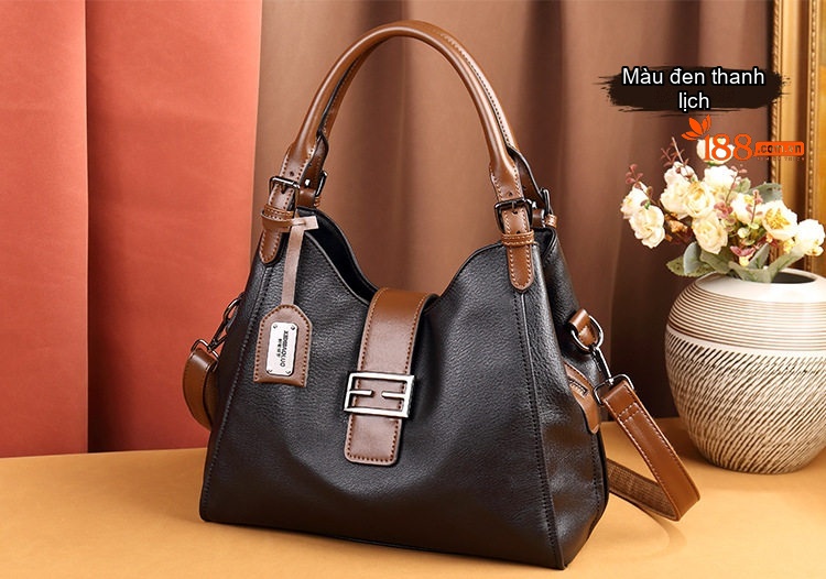 Túi Đeo Vai Nữ Da Bóng Vintage Bầu Dục Lớn Màu Nâu chi tiết 18