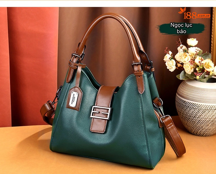 Túi Đeo Vai Nữ Da Bóng Vintage Bầu Dục Lớn Màu Nâu chi tiết 19