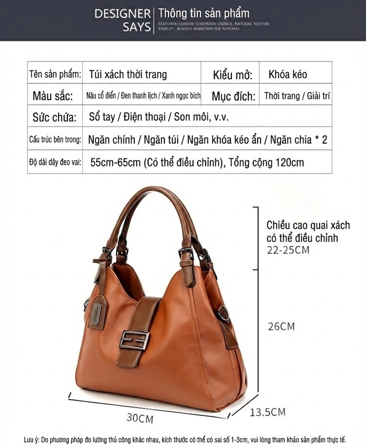 Túi Đeo Vai Nữ Da Bóng Vintage Bầu Dục Lớn Màu Nâu chi tiết 20