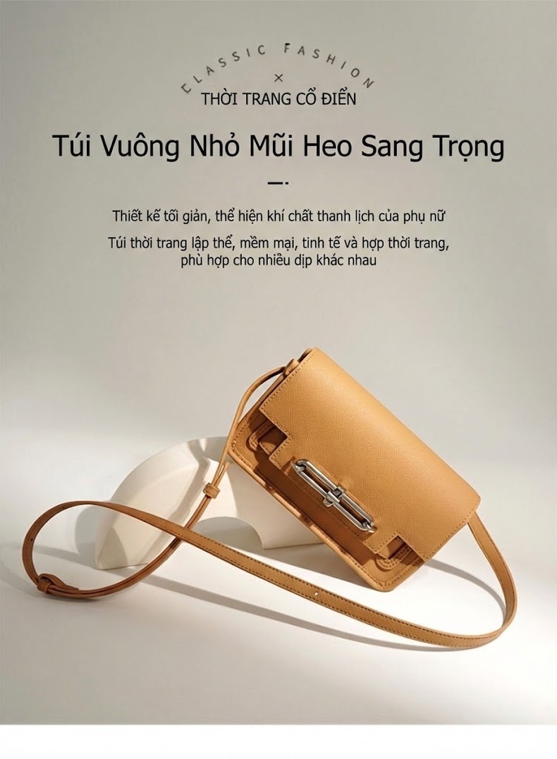 Túi Đeo Vai Nữ Da Heo Kiểu Dáng Vuông Nhỏ Đeo Chéo Đi Làm Hàng Ngày Màu Vàng Bò chi tiết 2