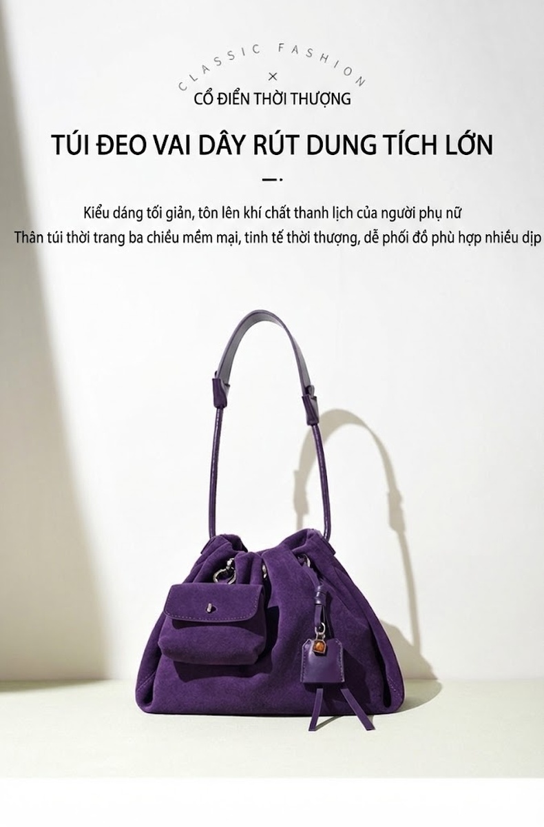 Túi Đeo Vai Nữ Da Lộn Kiểu Dáng Cloud Bag Thời Trang Công Sở Màu Tím, Nâu chi tiết 2