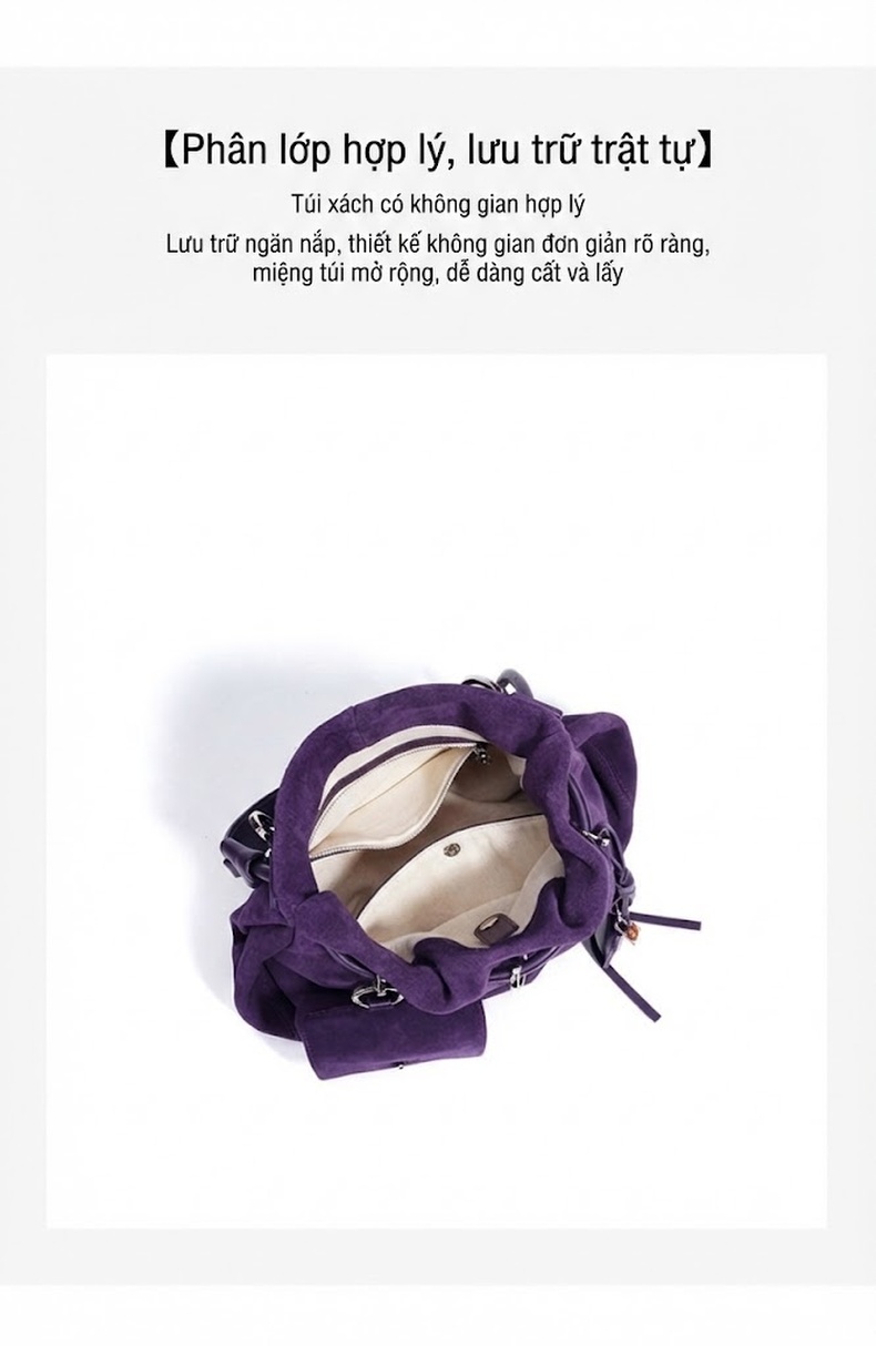 Túi Đeo Vai Nữ Da Lộn Kiểu Dáng Cloud Bag Thời Trang Công Sở Màu Tím, Nâu chi tiết 8