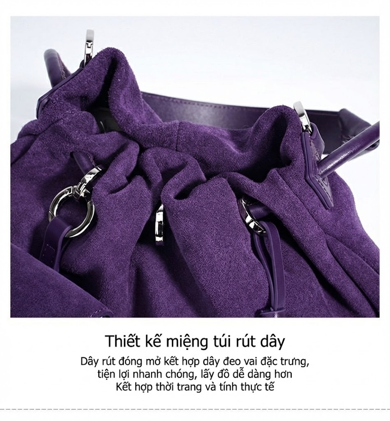 Túi Đeo Vai Nữ Da Lộn Kiểu Dáng Cloud Bag Thời Trang Công Sở Màu Tím, Nâu chi tiết 12
