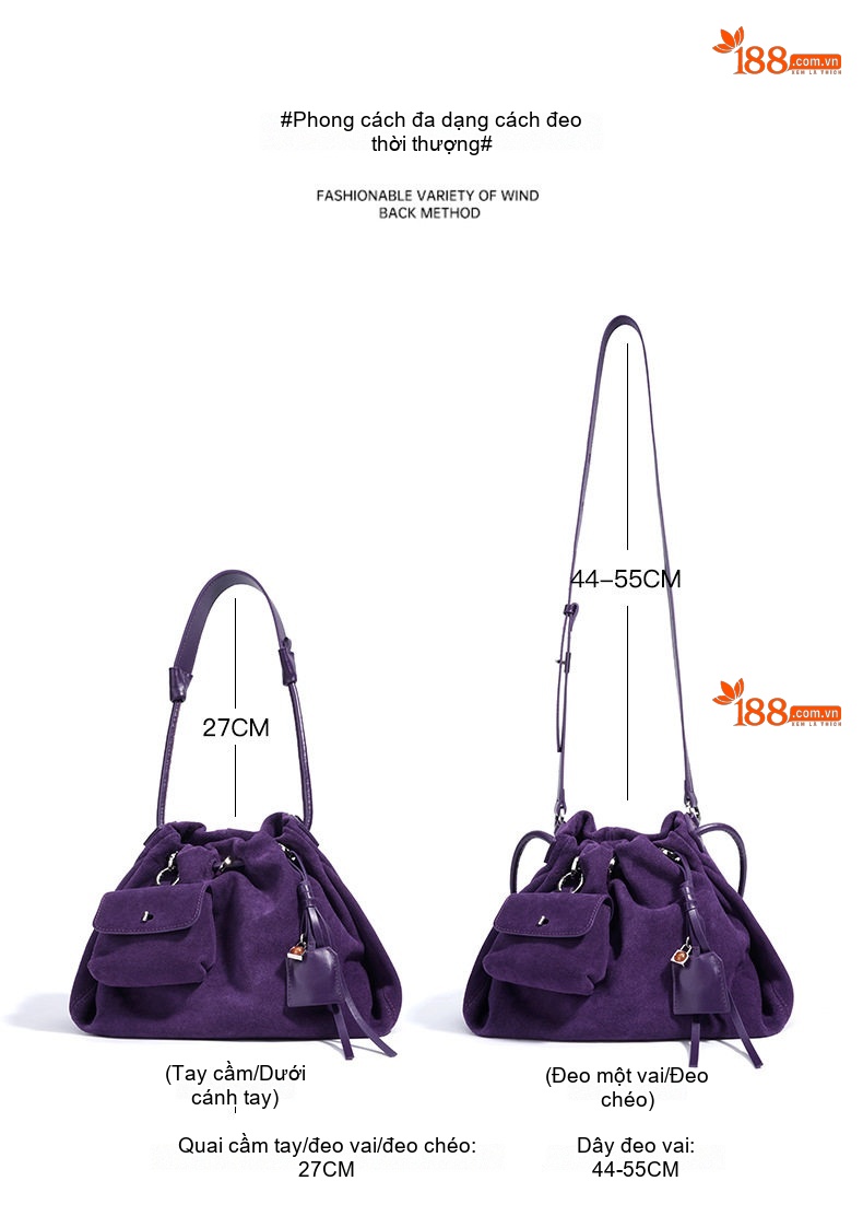 Túi Đeo Vai Nữ Da Lộn Kiểu Dáng Cloud Bag Thời Trang Công Sở Màu Tím, Nâu chi tiết 9