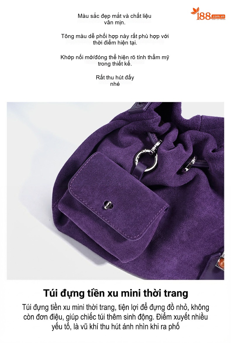 Túi Đeo Vai Nữ Da Lộn Kiểu Dáng Cloud Bag Thời Trang Công Sở Màu Tím, Nâu chi tiết 11