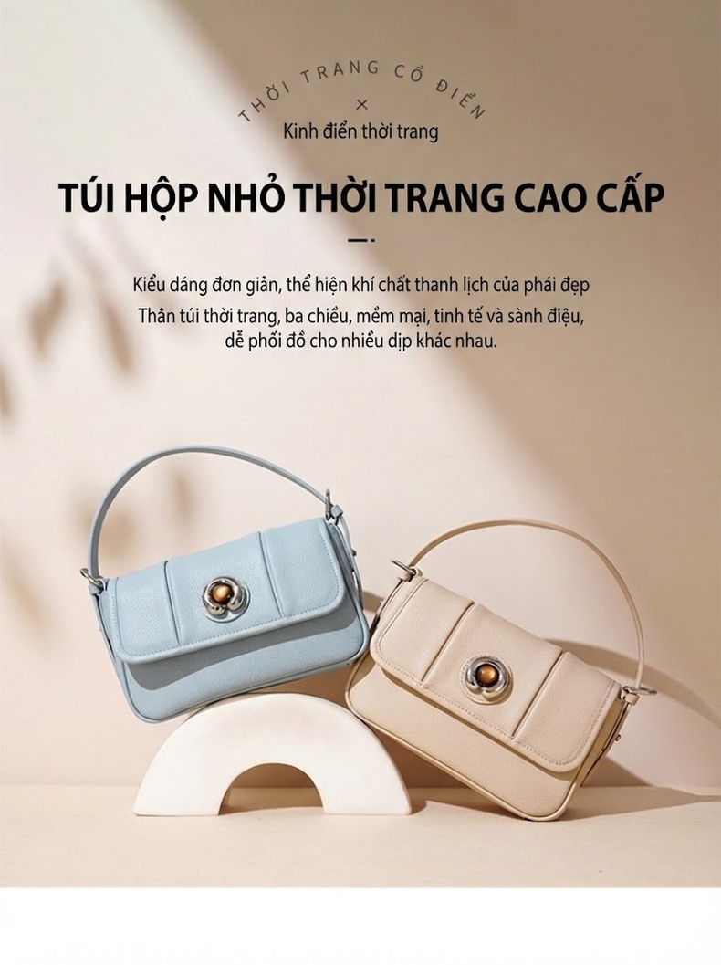 Túi Đeo Vai Nữ Da Mềm Cao Cấp Thiết Kế Tối Giản Màu Kem, Xanh Dương, Đen chi tiết 1
