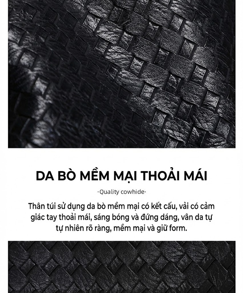 Túi Đeo Vai Nữ Da Mềm Đan Lát Dung Tích Lớn Đeo Chéo Màu Đen chi tiết 11