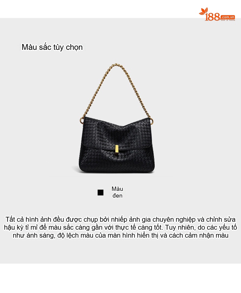 Túi Đeo Vai Nữ Da Mềm Đan Lát Dung Tích Lớn Đeo Chéo Màu Đen chi tiết 5