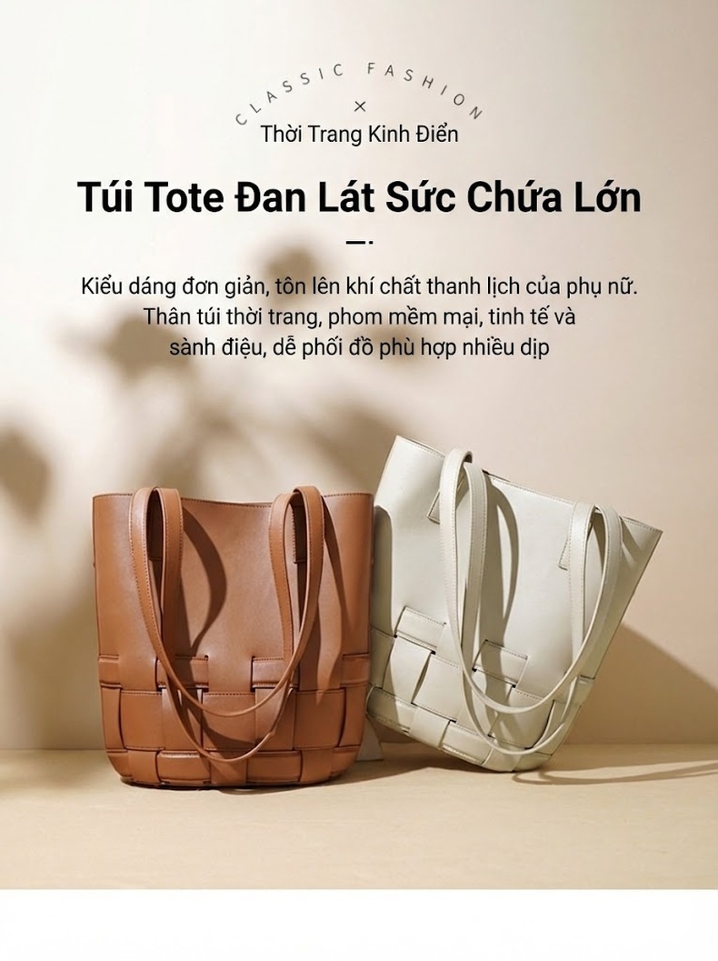 Túi Đeo Vai Nữ Da Mềm Dệt Ô Vuông Lớn Phong Cách Tiểu Thư Màu Xanh Lá chi tiết 1