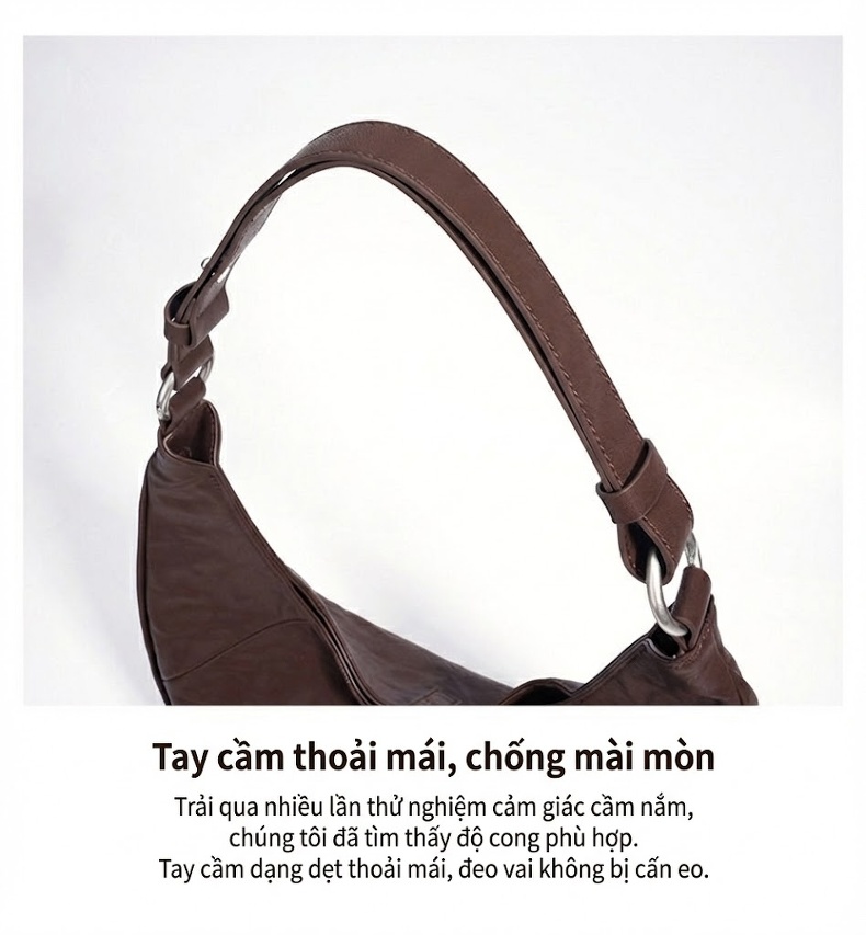 Túi Đeo Vai Nữ Da Mềm Kiểu Dáng Bánh Bao Retro Nhật Bản Màu Đen, Nâu chi tiết 13