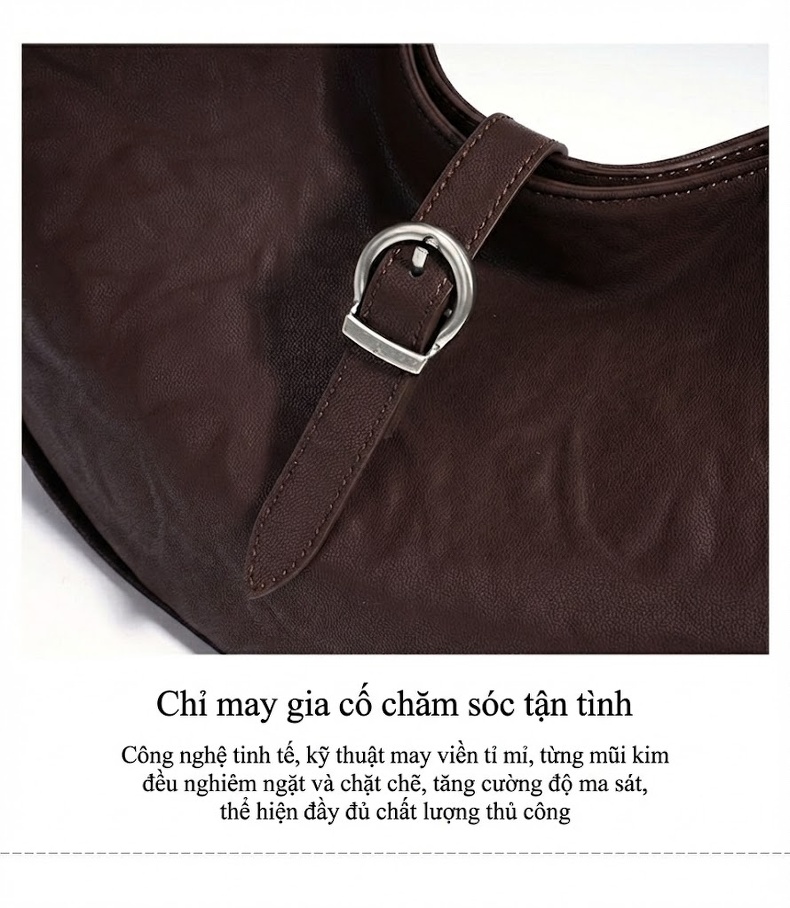 Túi Đeo Vai Nữ Da Mềm Kiểu Dáng Bánh Bao Retro Nhật Bản Màu Đen, Nâu chi tiết 14