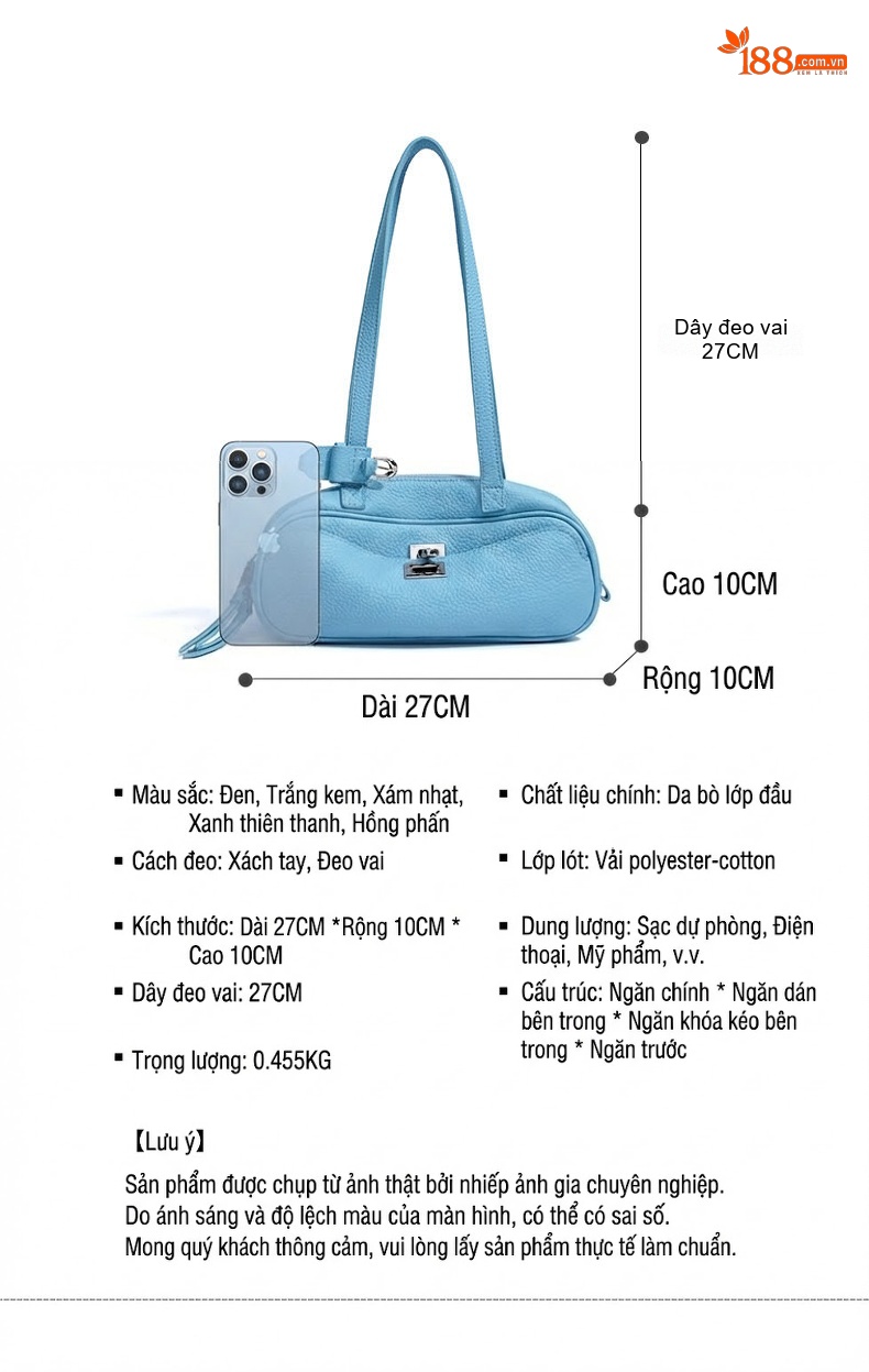 Túi Đeo Vai Nữ Da Mềm Mại Kiểu Dáng Hàn Quốc Màu Xanh, Hồng chi tiết 7