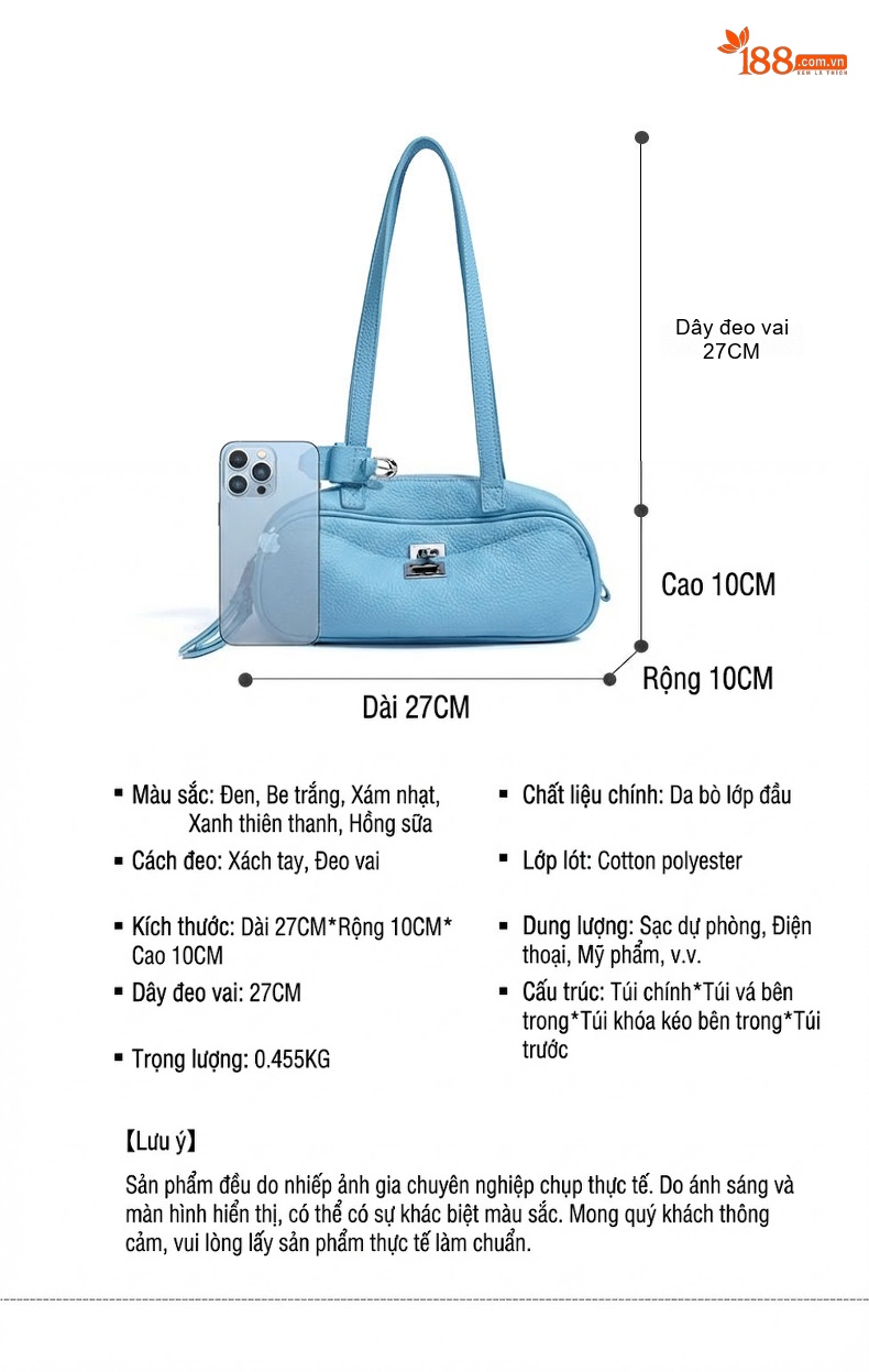 Túi Đeo Vai Nữ Da Mềm Mại Kiểu Dáng Hàn Quốc Màu Xanh, Hồng chi tiết 22