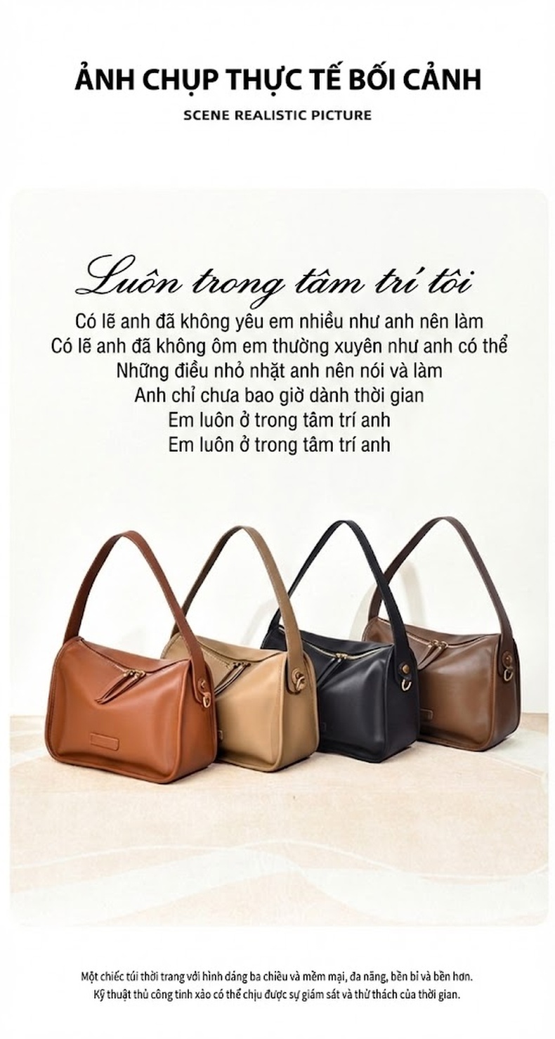 Túi Đeo Vai Nữ Da Mềm Sức Chứa Lớn Kiểu Dáng Đeo Chéo, Đeo Dưới Cánh Tay Màu Nâu, Vàng chi tiết 12