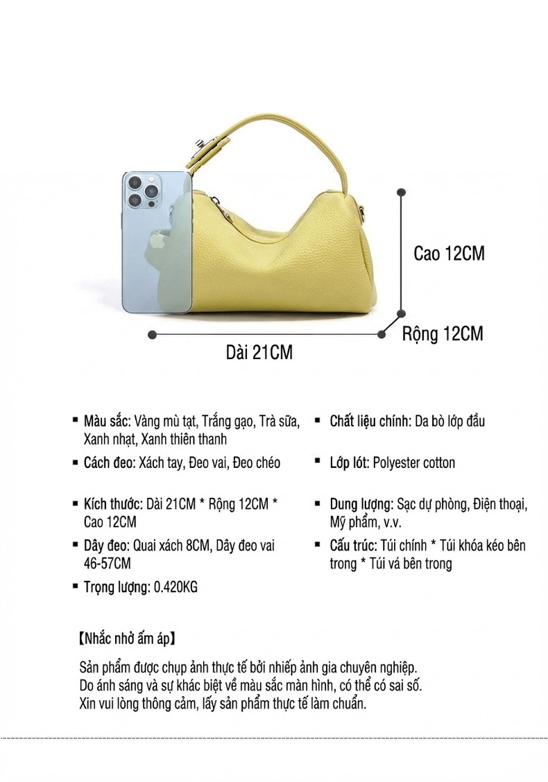 Túi Đeo Vai Nữ Da Mềm Sức Chứa Lớn Kiểu Hàn Quốc Màu Vàng, Xanh Dương, Nâu chi tiết 8