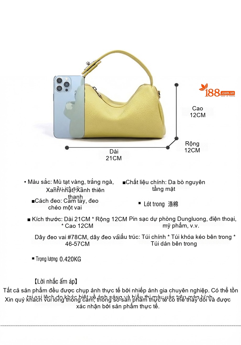 Túi Đeo Vai Nữ Da Mềm Sức Chứa Lớn Kiểu Hàn Quốc Màu Vàng, Xanh Dương, Nâu chi tiết 26