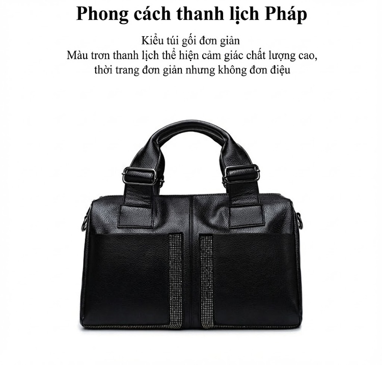 Túi Đeo Vai Nữ Da Mềm Sức Chứa Lớn Kiểu Túi Gối Màu Đen chi tiết 3