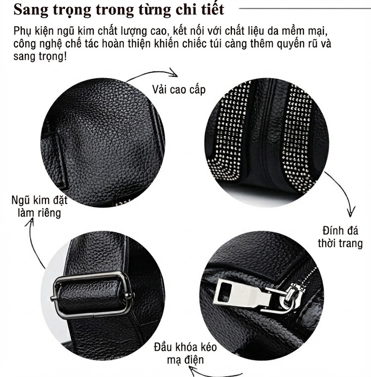 Túi Đeo Vai Nữ Da Mềm Sức Chứa Lớn Kiểu Túi Gối Màu Đen chi tiết 8