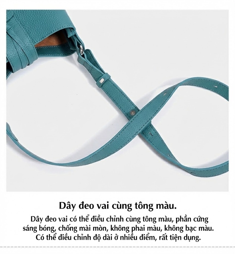 Túi Đeo Vai Nữ Da Mềm Sức Chứa Lớn Phong Cách Xuân Hè Màu Be, Đen, Xanh, Xanh Lá chi tiết 12
