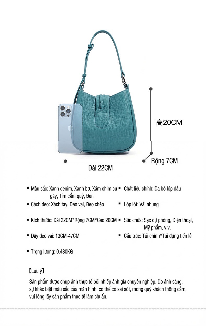 Túi Đeo Vai Nữ Da Mềm Sức Chứa Lớn Phong Cách Xuân Hè Màu Be, Đen, Xanh, Xanh Lá chi tiết 7