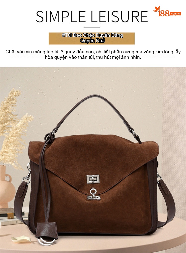 Túi Đeo Vai Nữ Da Mờ Dáng Postman Sang Trọng, Túi Xách Tay, Túi Đeo Chéo Công Sở Sức Chứa Lớn Màu Nâu, Đỏ Rượu, Đen chi tiết 2