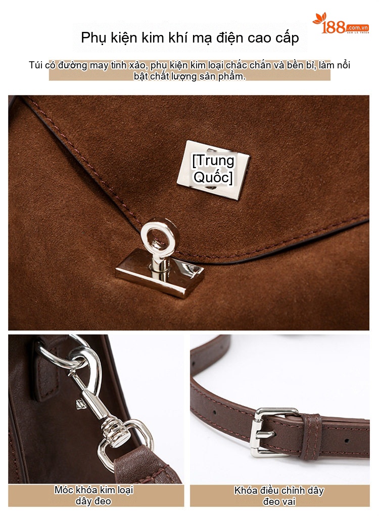 Túi Đeo Vai Nữ Da Mờ Dáng Postman Sang Trọng, Túi Xách Tay, Túi Đeo Chéo Công Sở Sức Chứa Lớn Màu Nâu, Đỏ Rượu, Đen chi tiết 6