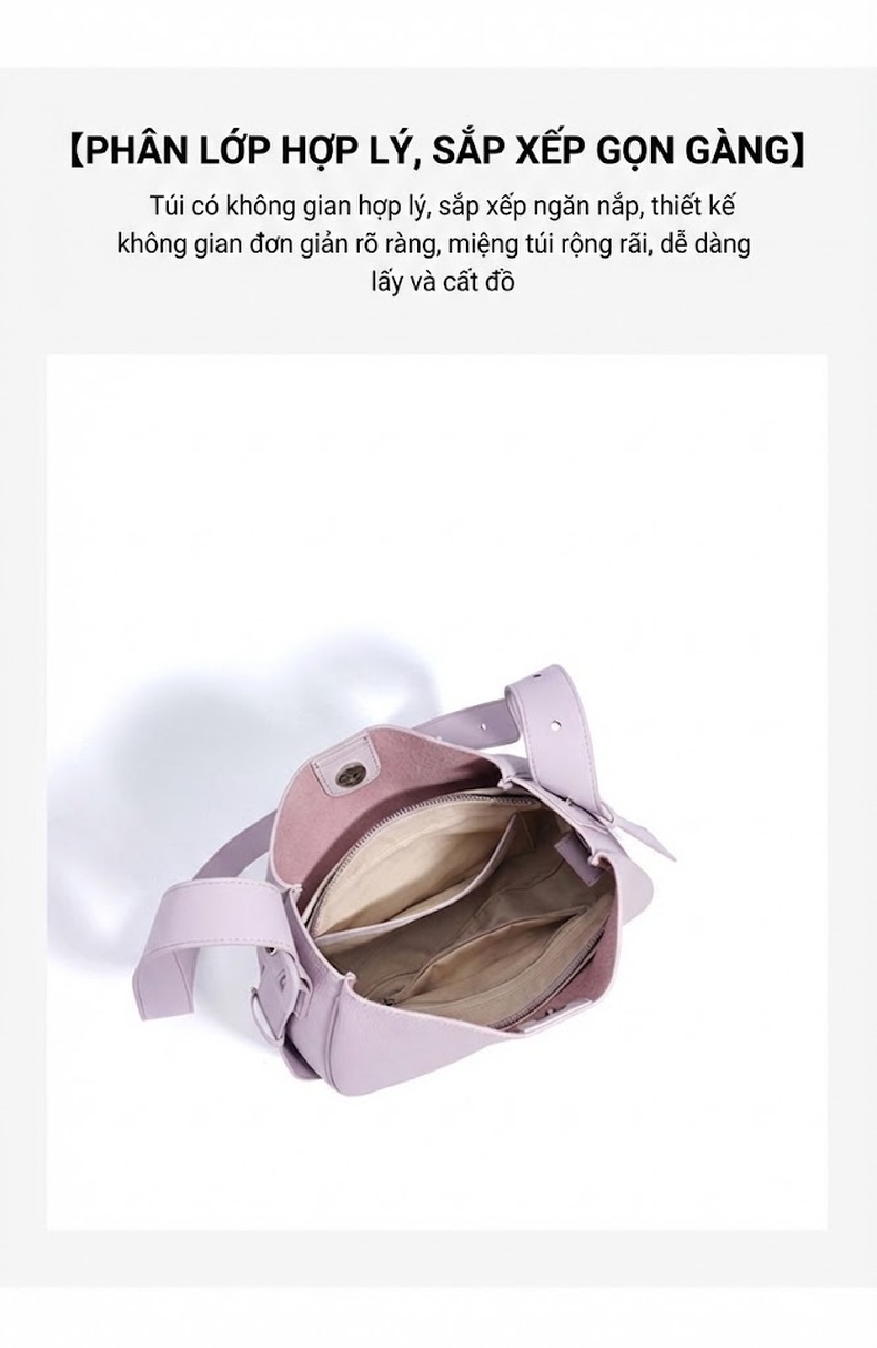 Túi Đeo Vai Nữ Da Mờ Dáng Tote, Túi Đeo Chéo Nữ Da Mờ Dây Bản Rộng, Túi Bucket Nữ Da Mờ Màu Tím, Nâu, Đen chi tiết 8