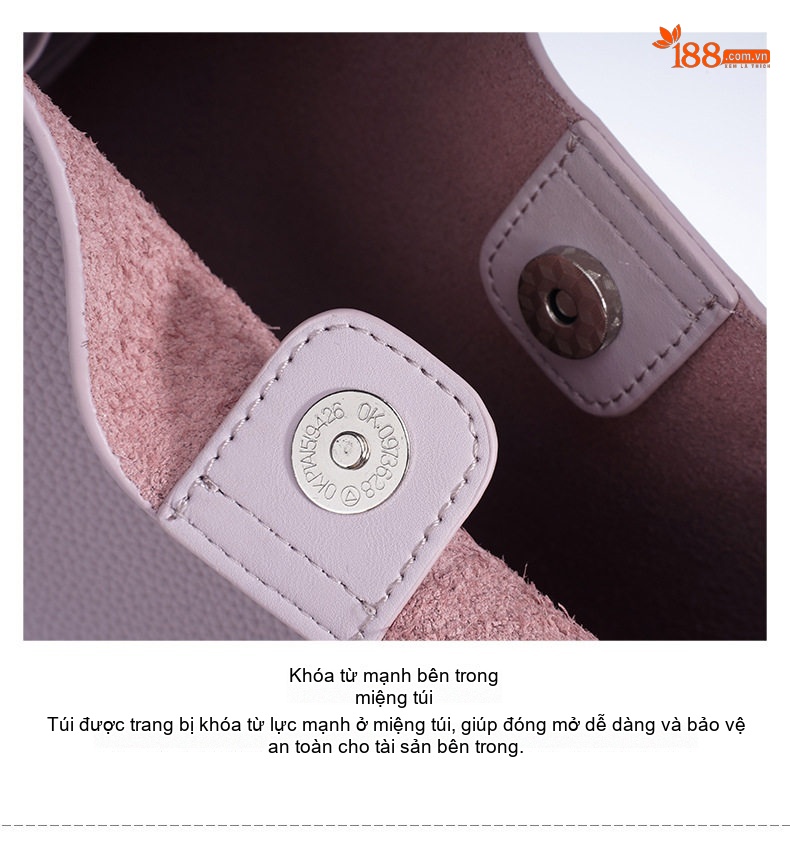 Túi Đeo Vai Nữ Da Mờ Dáng Tote, Túi Đeo Chéo Nữ Da Mờ Dây Bản Rộng, Túi Bucket Nữ Da Mờ Màu Tím, Nâu, Đen chi tiết 12
