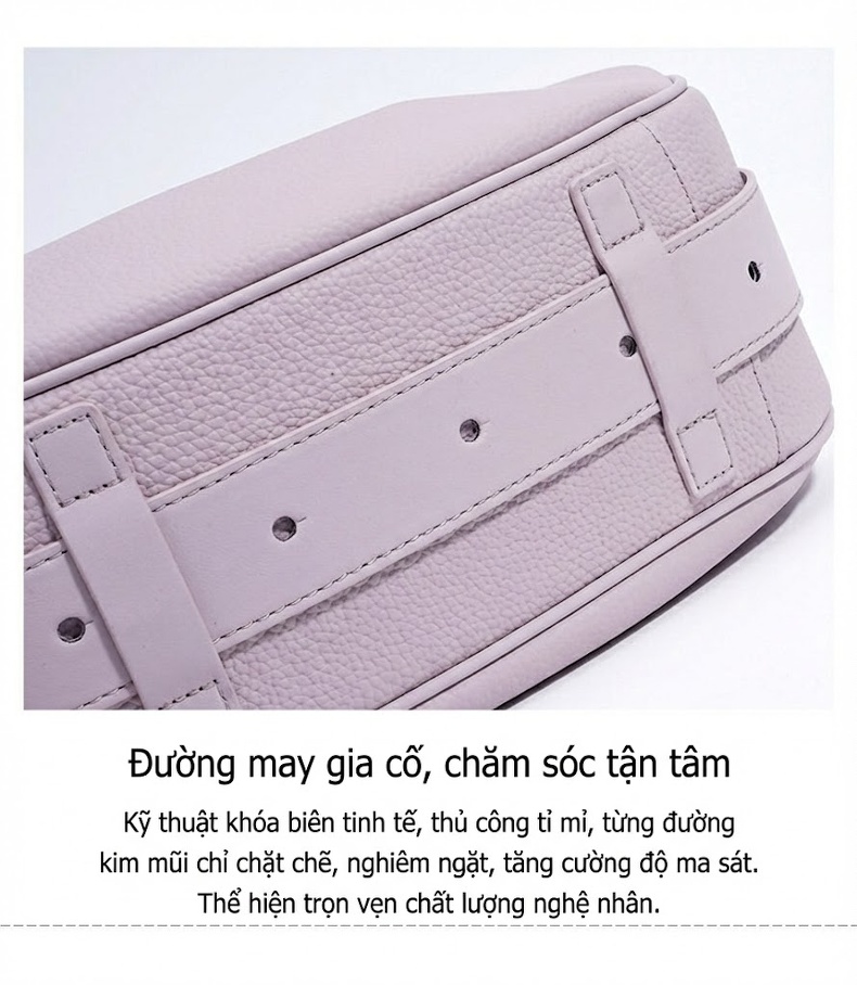 Túi Đeo Vai Nữ Da Mờ Dáng Tote, Túi Đeo Chéo Nữ Da Mờ Dây Bản Rộng, Túi Bucket Nữ Da Mờ Màu Tím, Nâu, Đen chi tiết 13