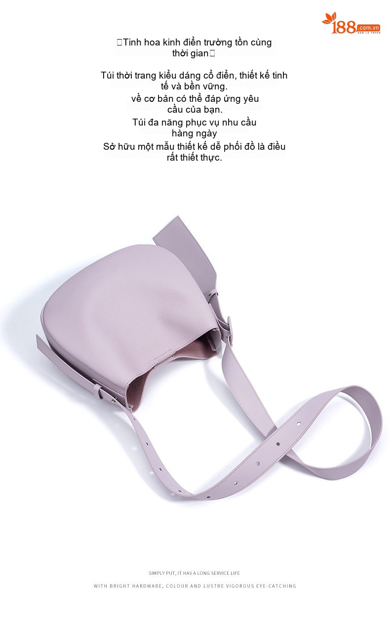 Túi Đeo Vai Nữ Da Mờ Dáng Tote, Túi Đeo Chéo Nữ Da Mờ Dây Bản Rộng, Túi Bucket Nữ Da Mờ Màu Tím, Nâu, Đen chi tiết 6