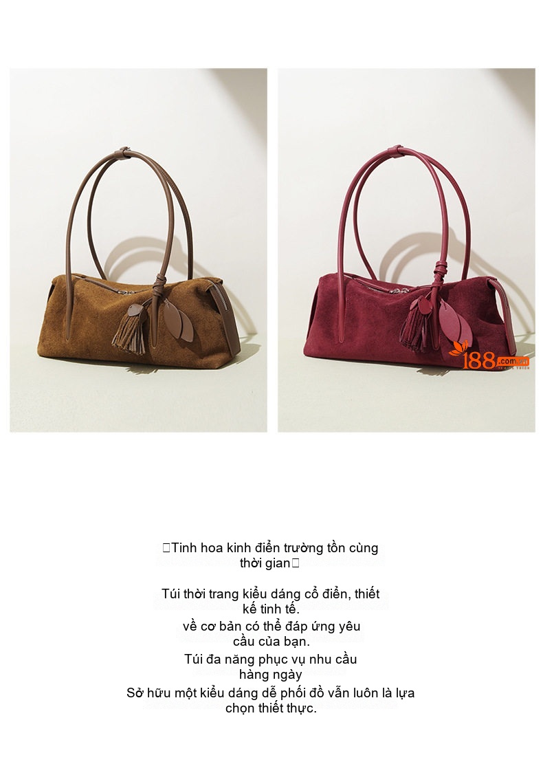 Túi Đeo Vai Nữ Da Mờ Đơn Giản Phong Cách Vintage Màu Nâu, Đỏ chi tiết 5