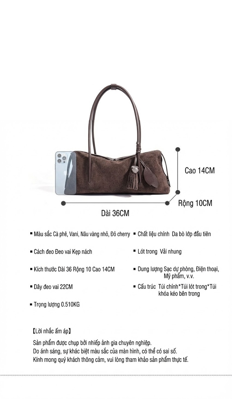 Túi Đeo Vai Nữ Da Mờ Đơn Giản Phong Cách Vintage Màu Nâu, Đỏ chi tiết 7