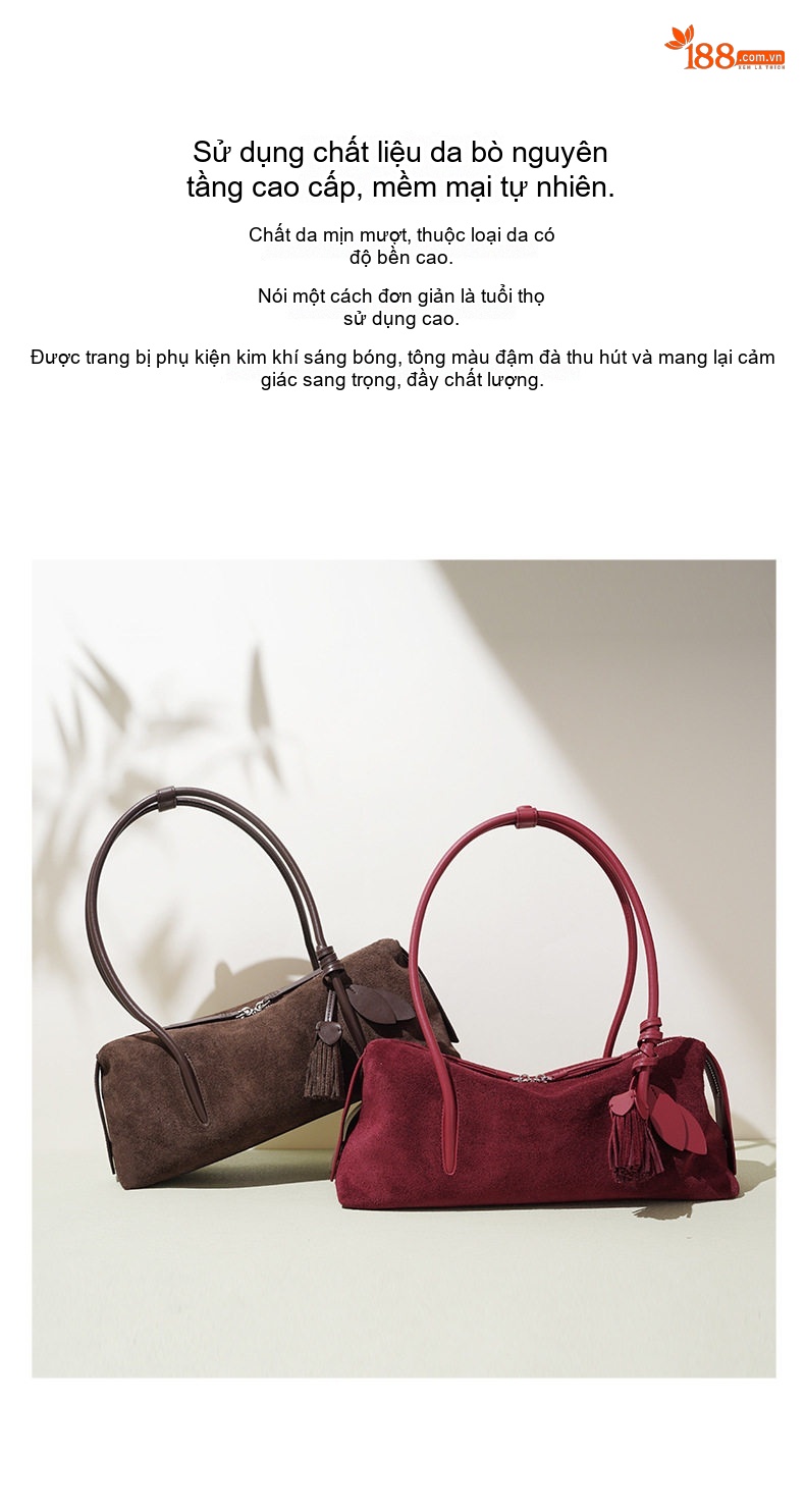 Túi Đeo Vai Nữ Da Mờ Đơn Giản Phong Cách Vintage Màu Nâu, Đỏ chi tiết 2