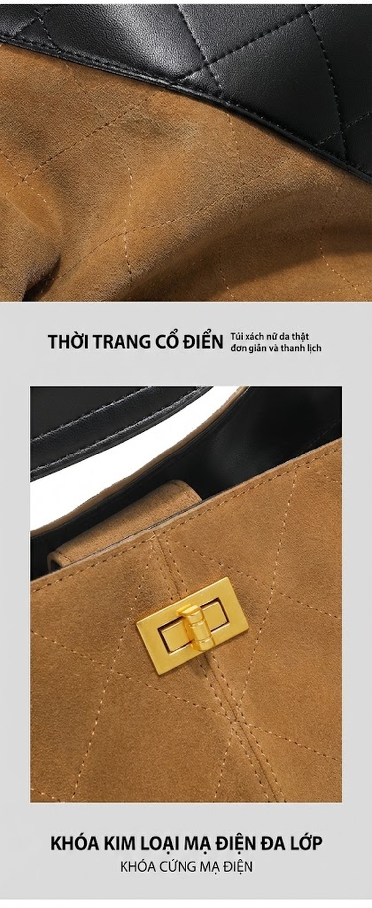Túi Đeo Vai Nữ Da Mờ Hình Thoi Quai Xích Cổ Điển Màu Nâu, Đen, Xám... chi tiết 6