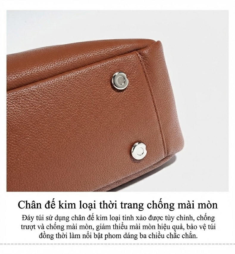 Túi Đeo Vai Nữ Da Mờ Khóa Thắt Lưng Kiểu Dáng Bucket Màu Nâu, Be chi tiết 11