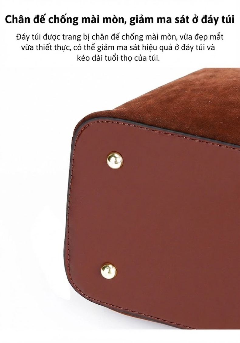 Túi Đeo Vai Nữ Da Mờ Kiểu Bucket Xách Tay Đeo Chéo Phong Cách Tối Giản Màu Đen, Nâu, Đỏ chi tiết 10