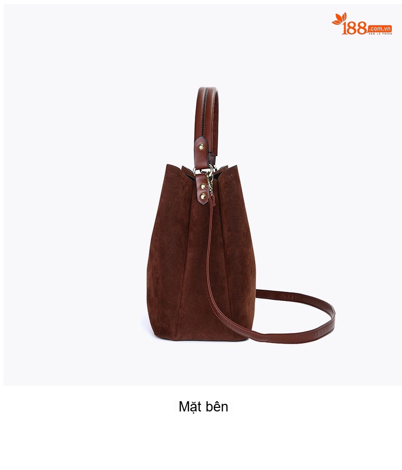 Túi Đeo Vai Nữ Da Mờ Kiểu Bucket Xách Tay Đeo Chéo Phong Cách Tối Giản Màu Đen, Nâu, Đỏ chi tiết 22