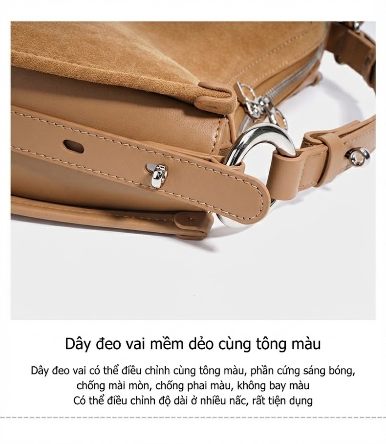 Túi Đeo Vai Nữ Da Mờ Kiểu Dáng Bánh Sủi Cảo Đeo Chéo Thanh Lịch Màu Nâu, Xanh Dương chi tiết 14