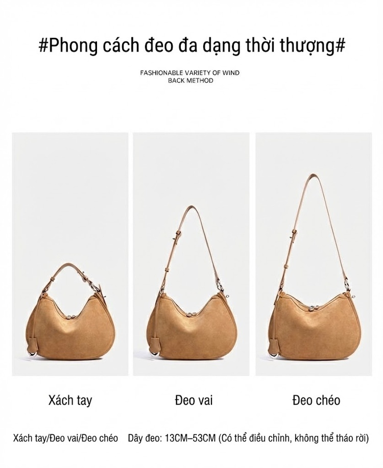 Túi Đeo Vai Nữ Da Mờ Kiểu Dáng Bánh Sủi Cảo Đeo Chéo Thanh Lịch Màu Nâu, Xanh Dương chi tiết 10