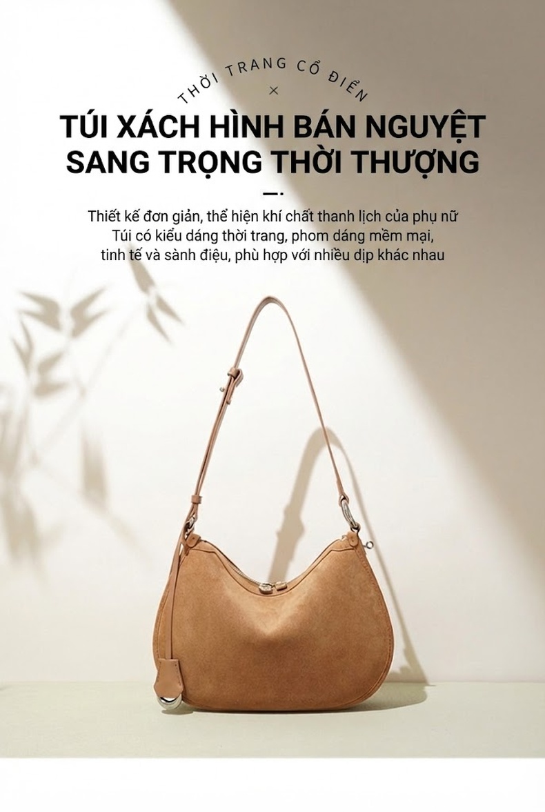 Túi Đeo Vai Nữ Da Mờ Kiểu Dáng Bánh Sủi Cảo Đeo Chéo Thanh Lịch Màu Nâu, Xanh Dương chi tiết 1