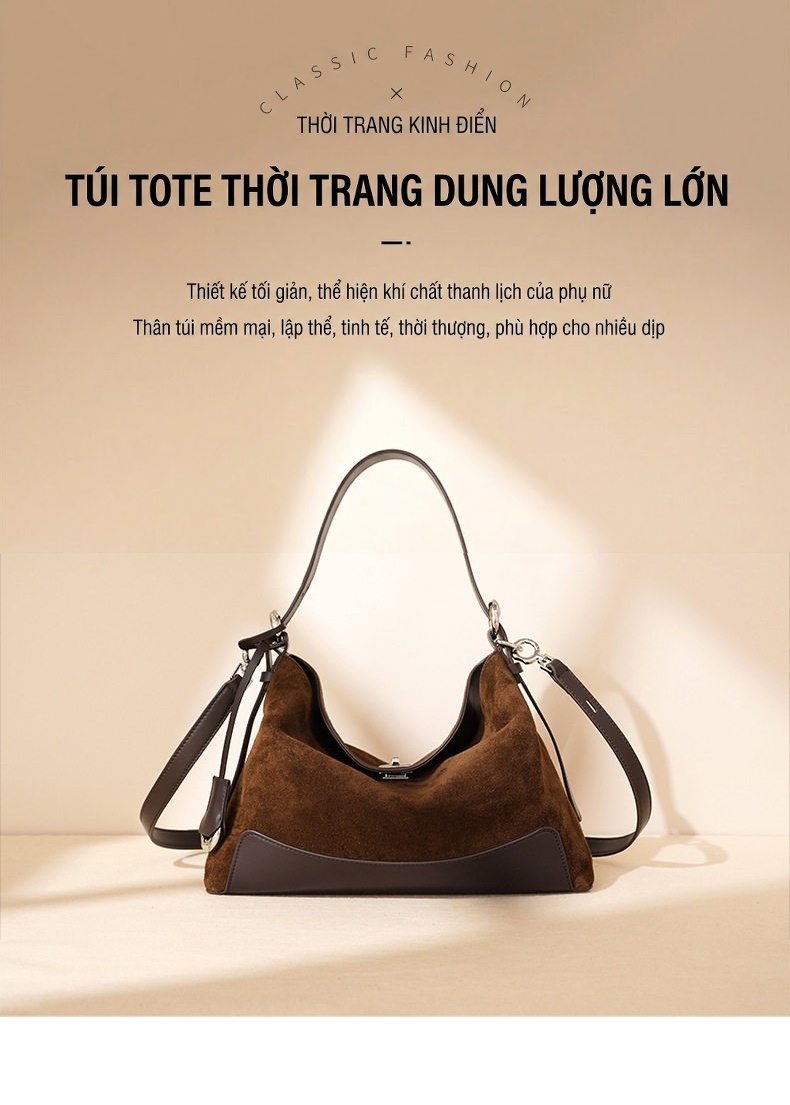 Túi Đeo Vai Nữ Da Mờ Kiểu Dáng Cổ Điển Đựng Vừa A4 Màu Nâu, Tím chi tiết 1
