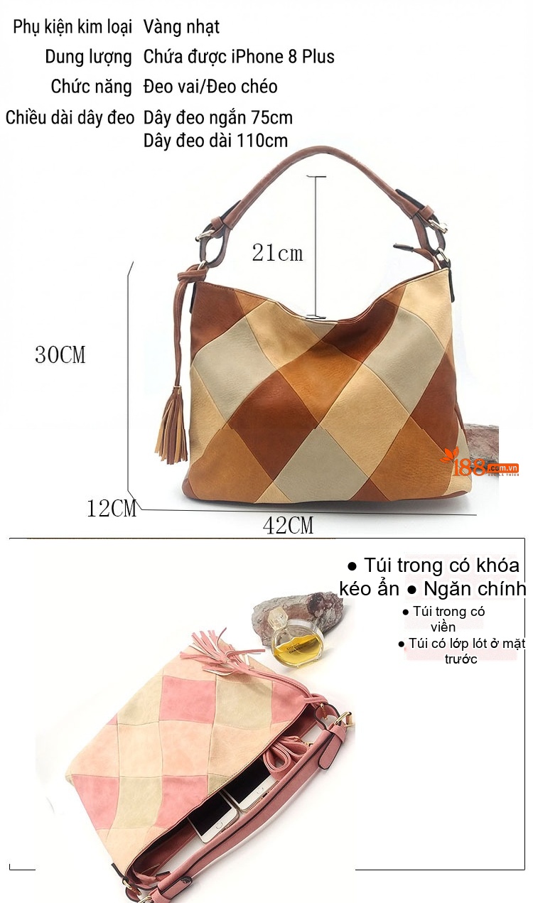Túi Đeo Vai Nữ Da Mờ Lớn Thời Trang, Túi Tote Nữ Đeo Chéo, Túi Tua Rua Nữ Màu Đen, Xám, Hồng, Nâu... chi tiết 1