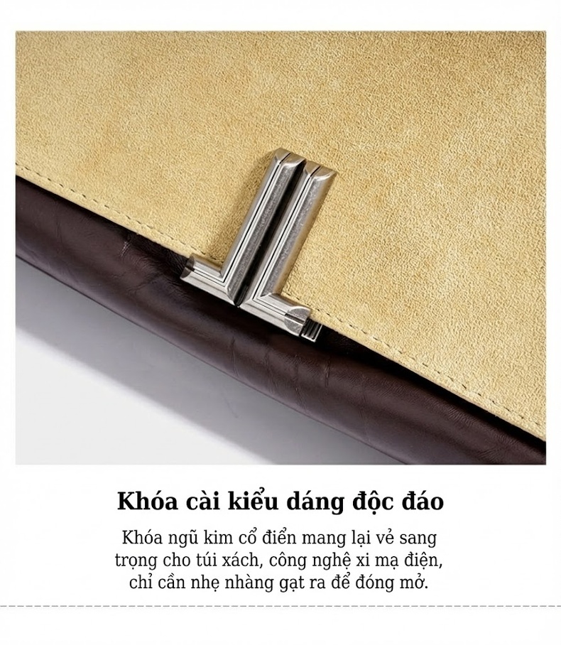 Túi Đeo Vai Nữ Da Mờ Phối Màu Vintage Đựng Vừa A4 chi tiết 13