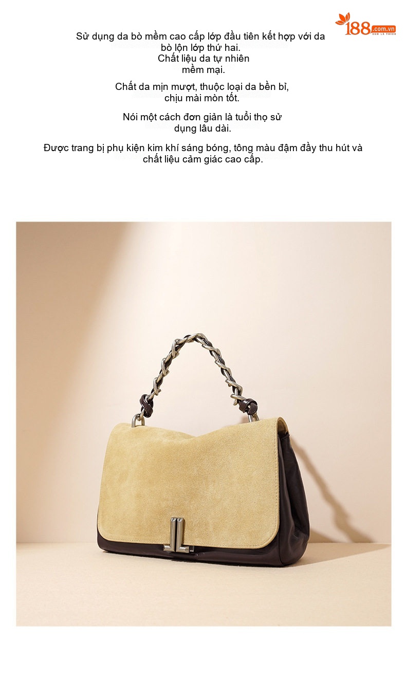 Túi Đeo Vai Nữ Da Mờ Phối Màu Vintage Đựng Vừa A4 chi tiết 3