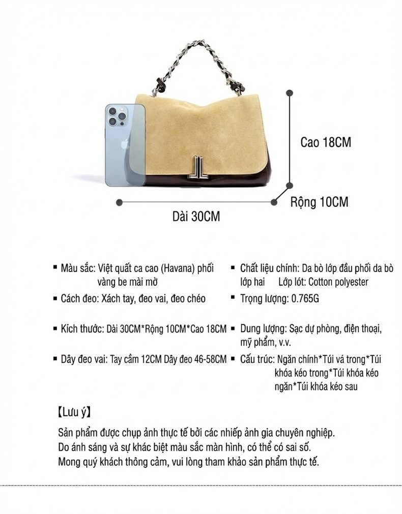 Túi Đeo Vai Nữ Da Mờ Phối Màu Vintage Đựng Vừa A4 chi tiết 7