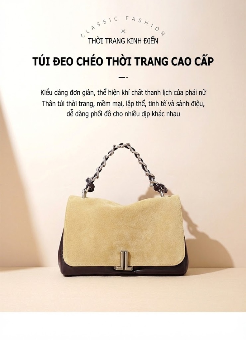 Túi Đeo Vai Nữ Da Mờ Phối Màu Vintage Đựng Vừa A4 chi tiết 2